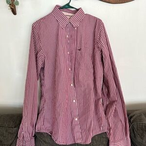 Hollister Men's Red Striped Button Down Shirt